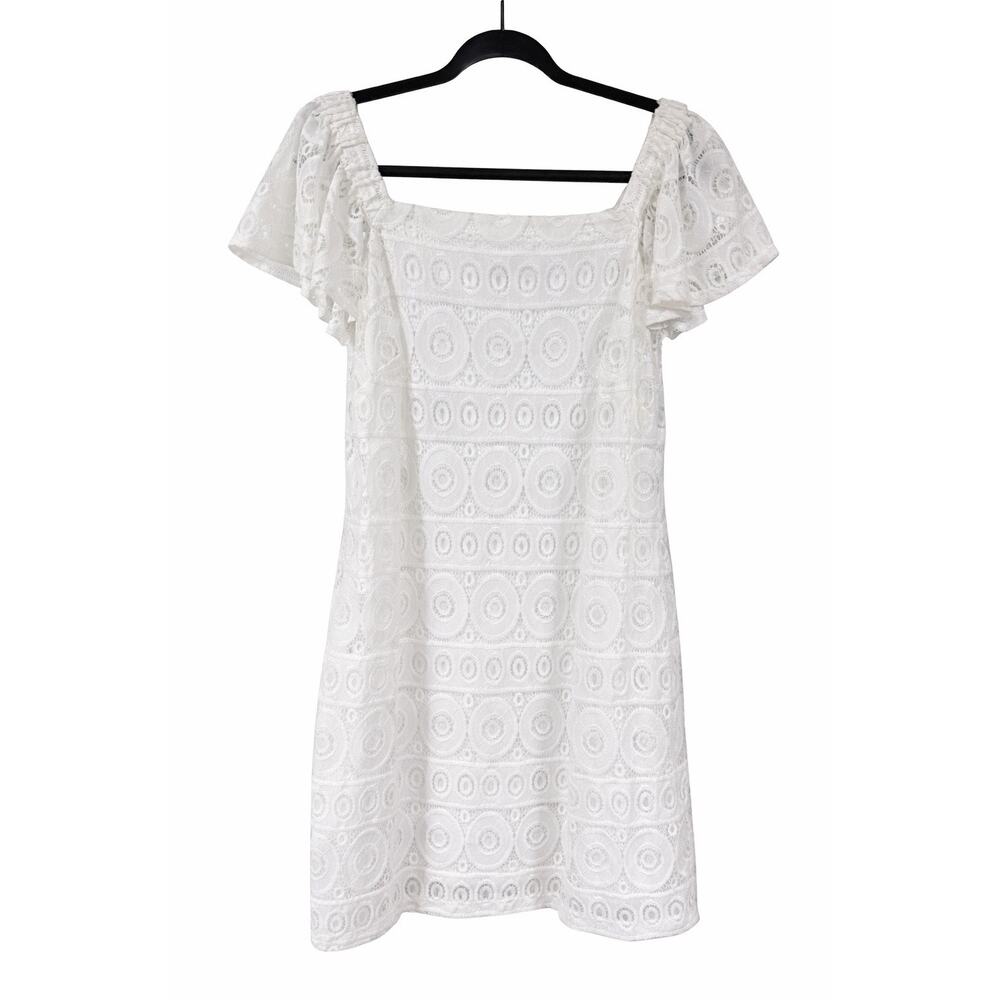 Roz & Ali White Lace Off Shoulder Mini Dress Large Bridal Coquette Cottagecore